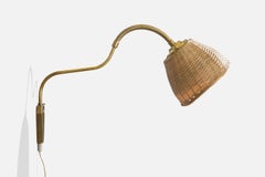 Elidus, Wall Light, Brass, Rattan, Sweden, 1950s