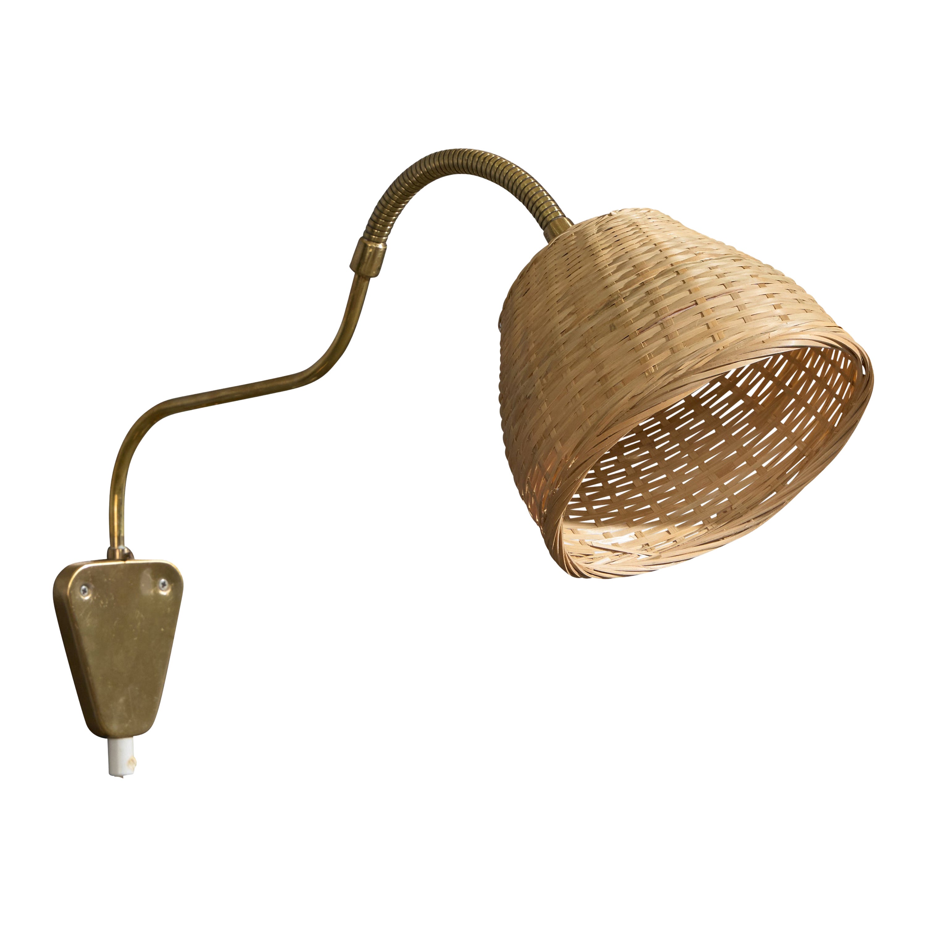 Elidus, Wall Light, Brass, Rattan, Sweden, 1950s