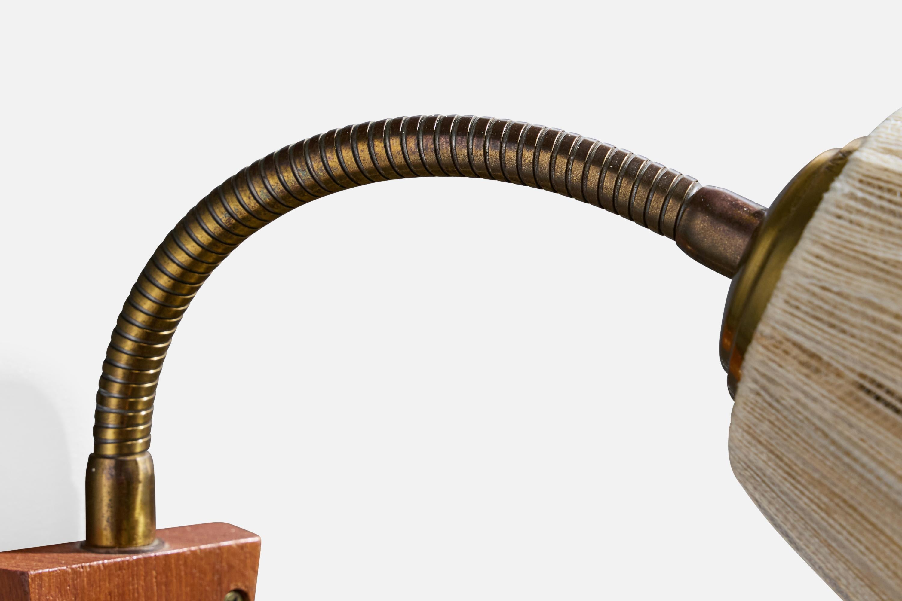 Elidus, Wandleuchten, Messing, Teakholz, Stoff, Schweden, 1950er Jahre im Angebot 1