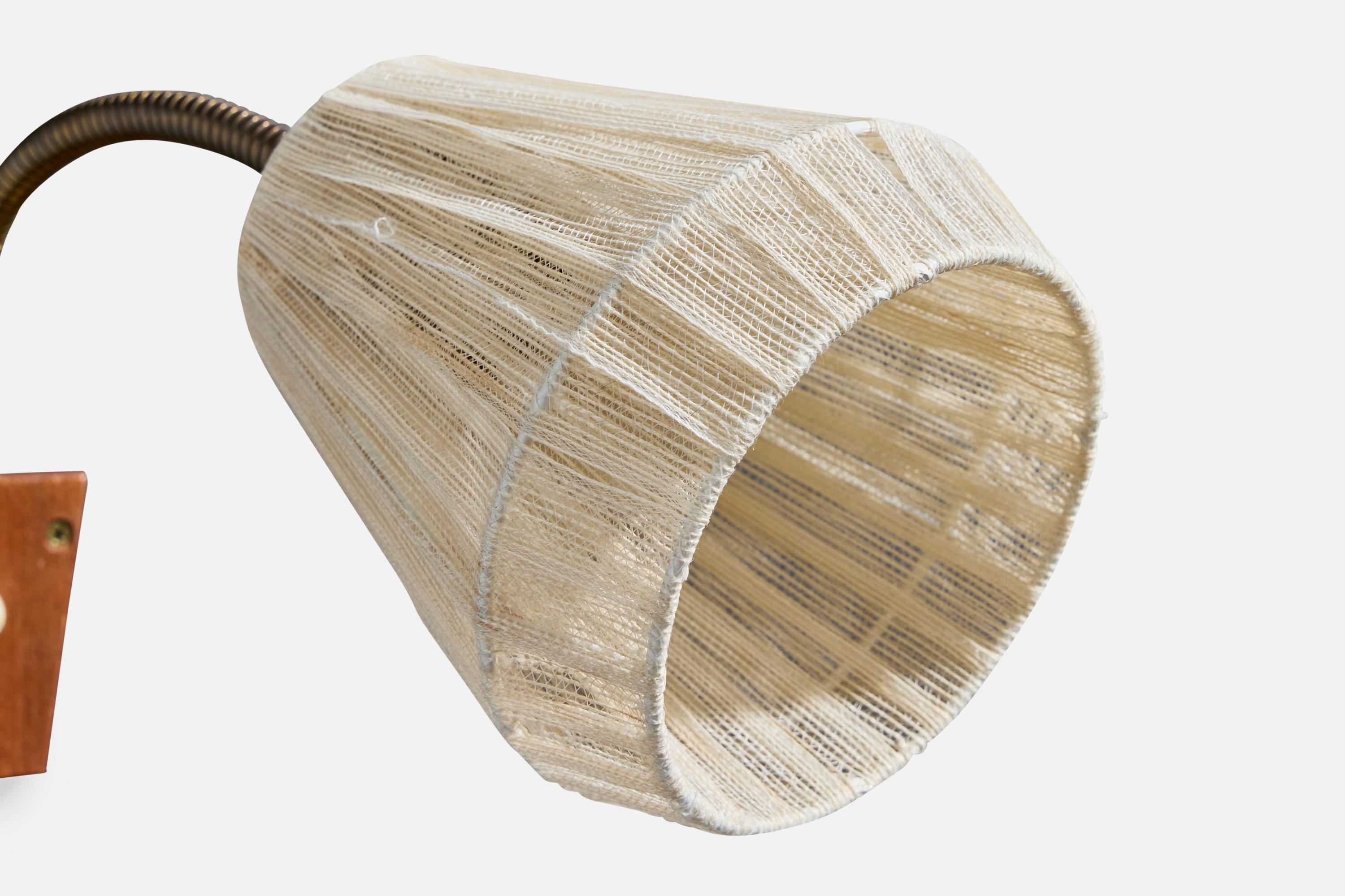 Elidus, Wandleuchten, Messing, Teakholz, Stoff, Schweden, 1950er Jahre im Angebot 2