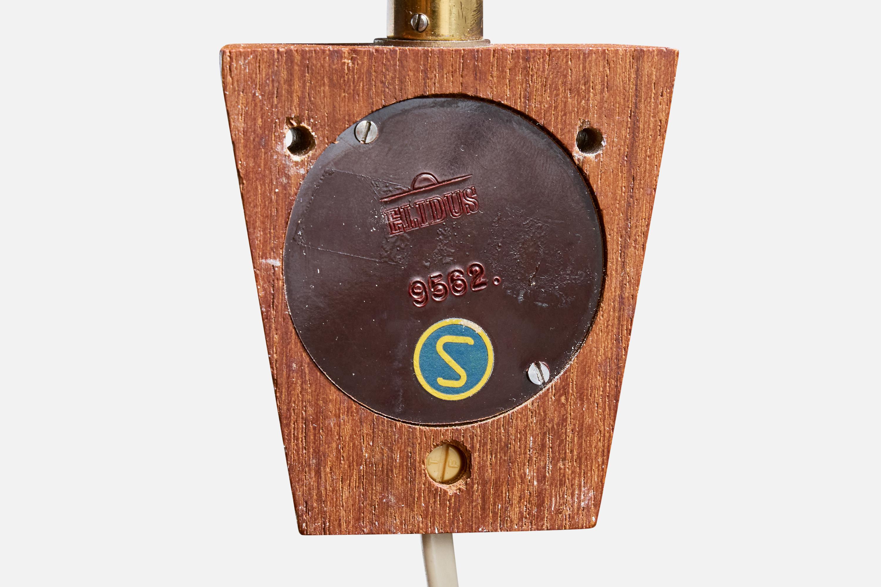 Elidus, Wandleuchten, Messing, Teakholz, Stoff, Schweden, 1950er Jahre im Angebot 3