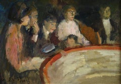 At the Opera - 19th Century Oil, Figures in a Theatre Interior by Elie Pavil