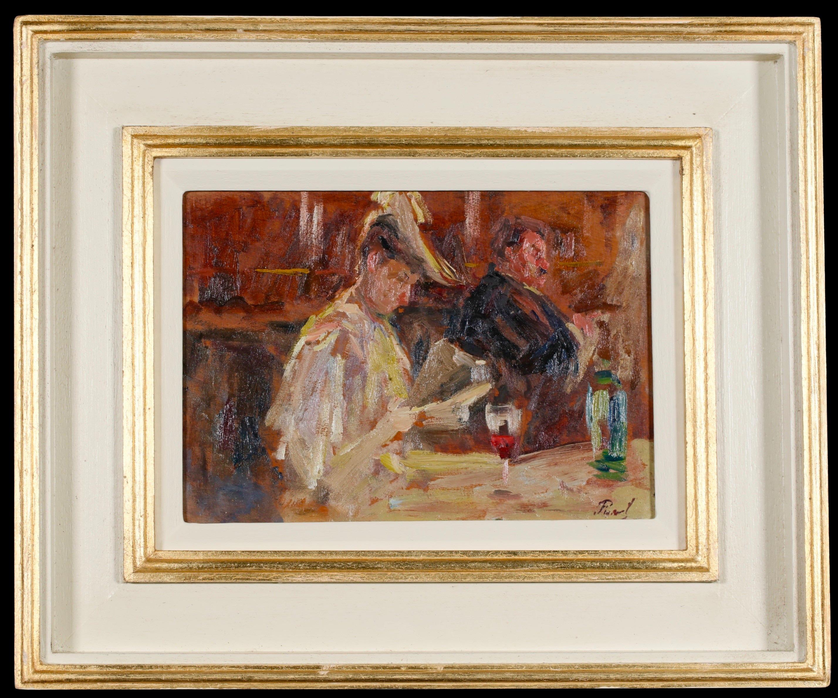 Interior Painting Elie Anatole Pavil - Au Cafe - Post Impressionist Figures in Interior Oil by Elie Pavil