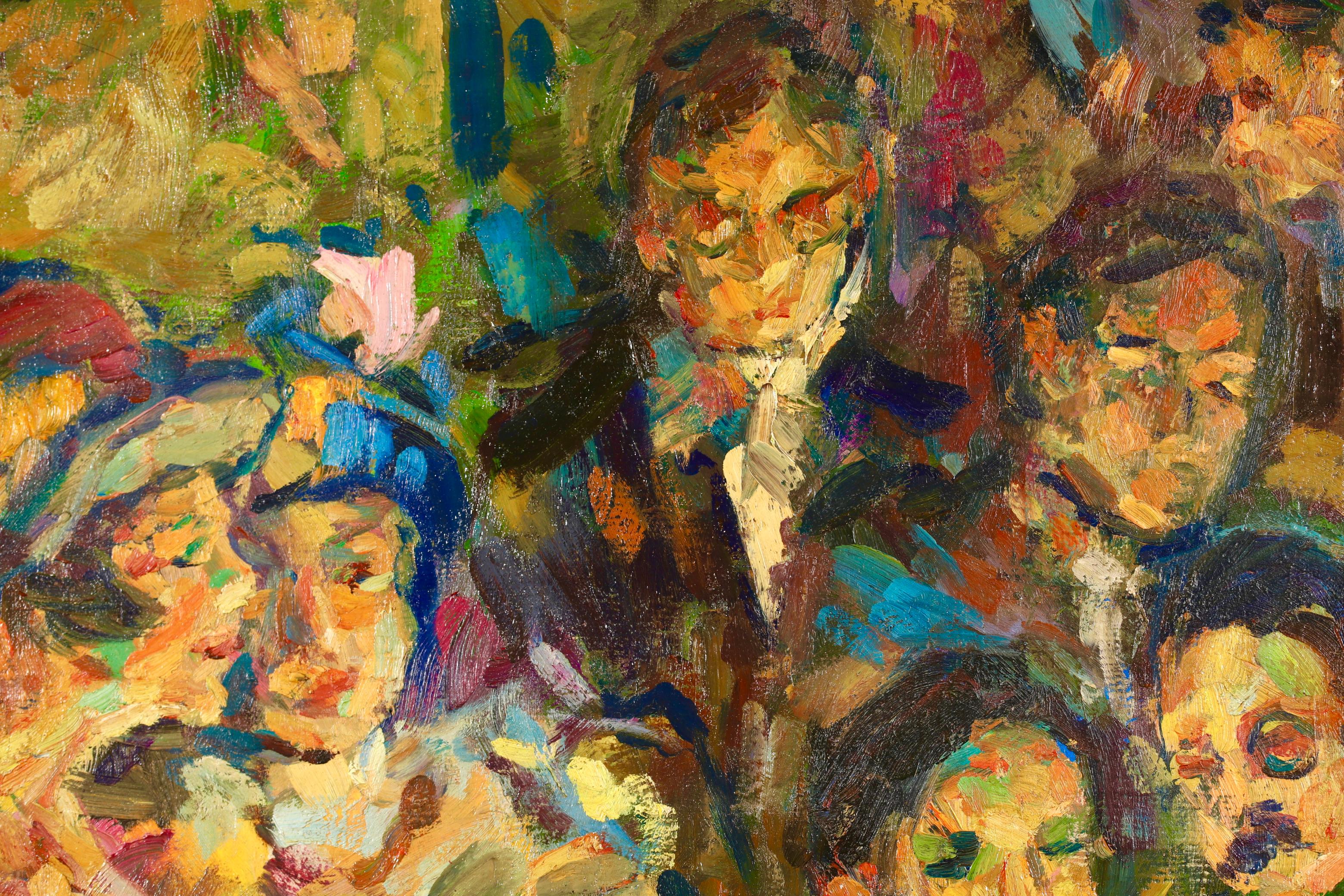 Au Theatre - Pintura al óleo figurativa postimpresionista de Elie Pavil - Painting Posimpresionista de Elie Anatole Pavil