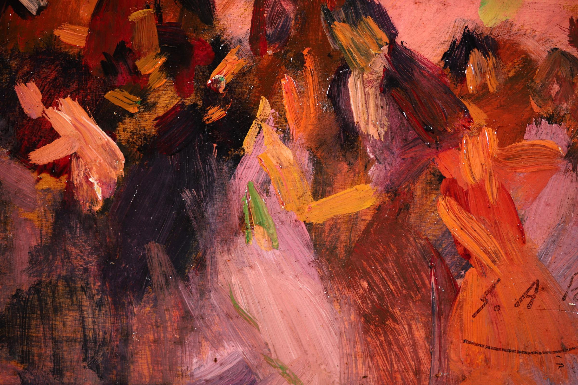 Bal a Montmartre - Post Impressionist Oil, Figures in Interior by Elie Pavil 2