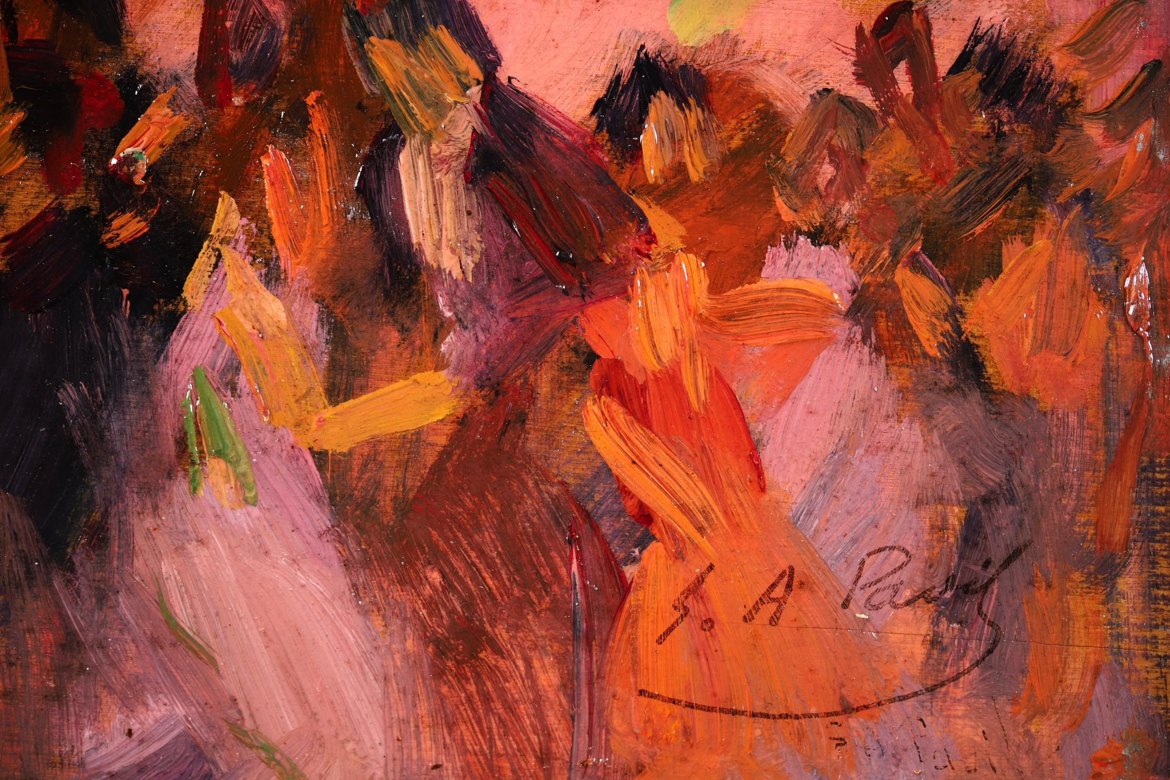 Bal a Montmartre - Post Impressionist Oil, Figures in Interior by Elie Pavil 3