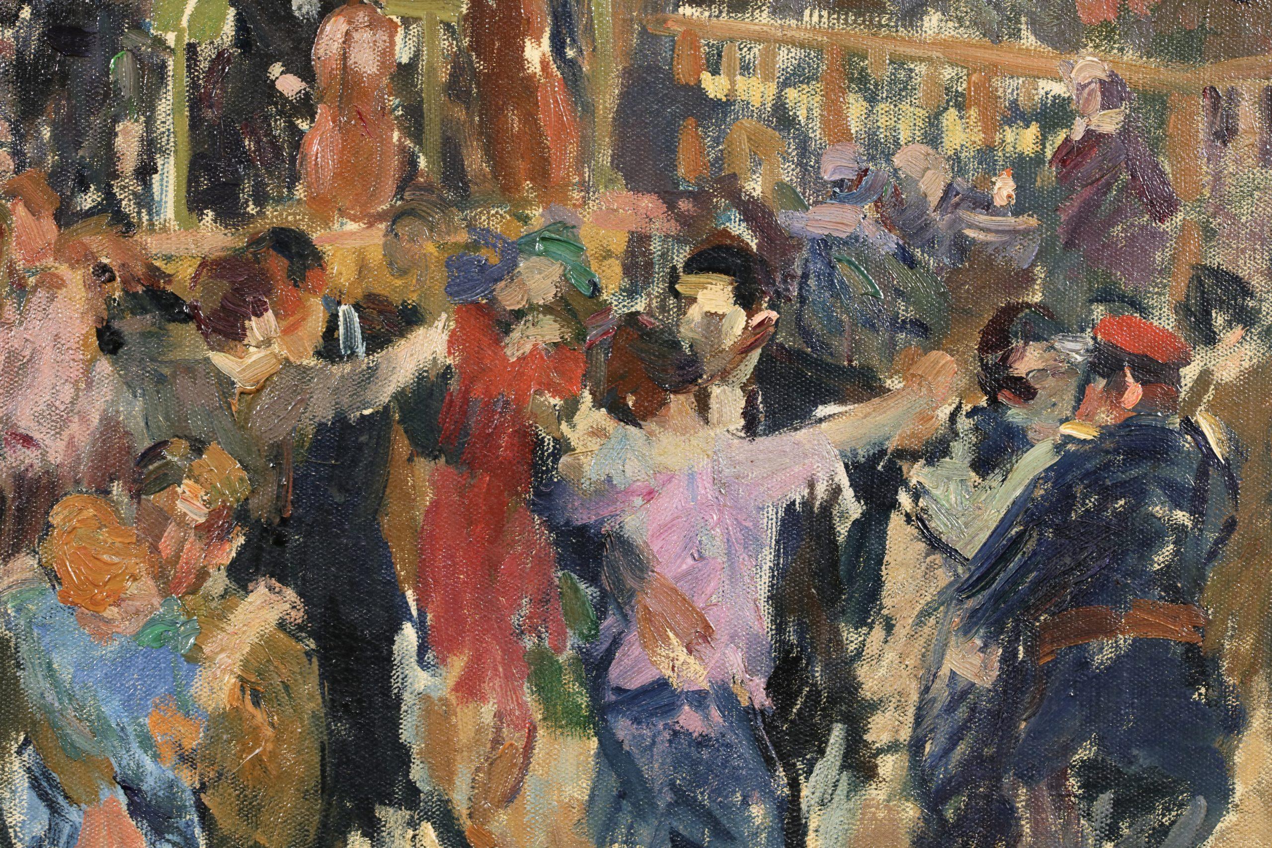 Bar Dansant Montmarte - Peinture à l'huile figurative post-impressionniste - Elie Pavil - Marron Interior Painting par Elie Anatole Pavil