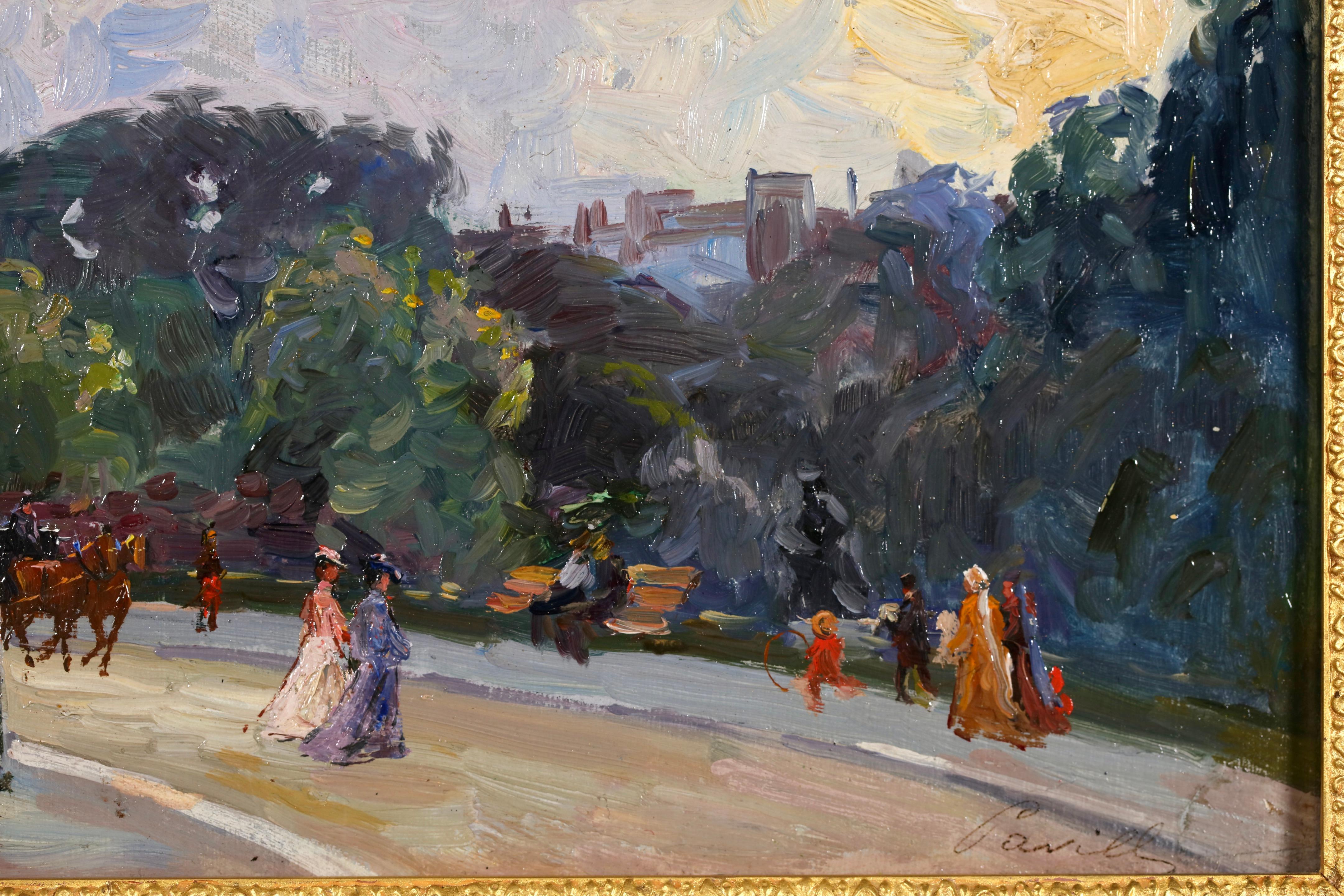 Bois de Boulogne - Paris - Paysage post-impressionniste Huile d'Elie Pavil - Marron Landscape Painting par Elie Anatole Pavil