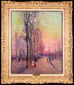 Coucher de Soleil - Post-Impressionist Oil, Figures in Landscape by Elie Pavil