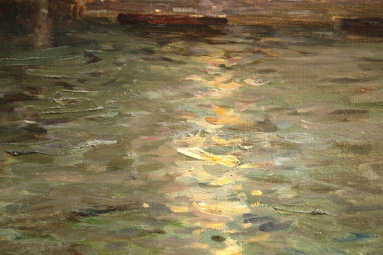 Coucher De Soleil Sur La Seine French Russian 19th Century Grey Riverscape