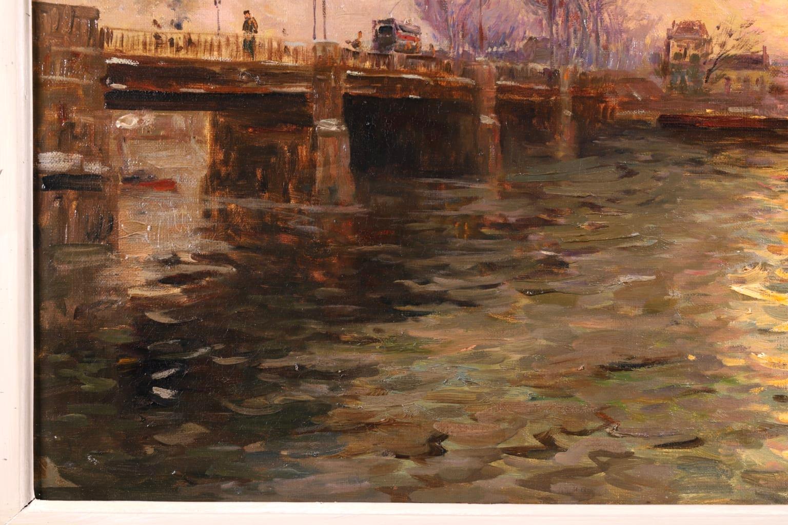 Sunset on the River Seine - Impressionist Oil, Riverscape by Elie Anatole Pavil 1