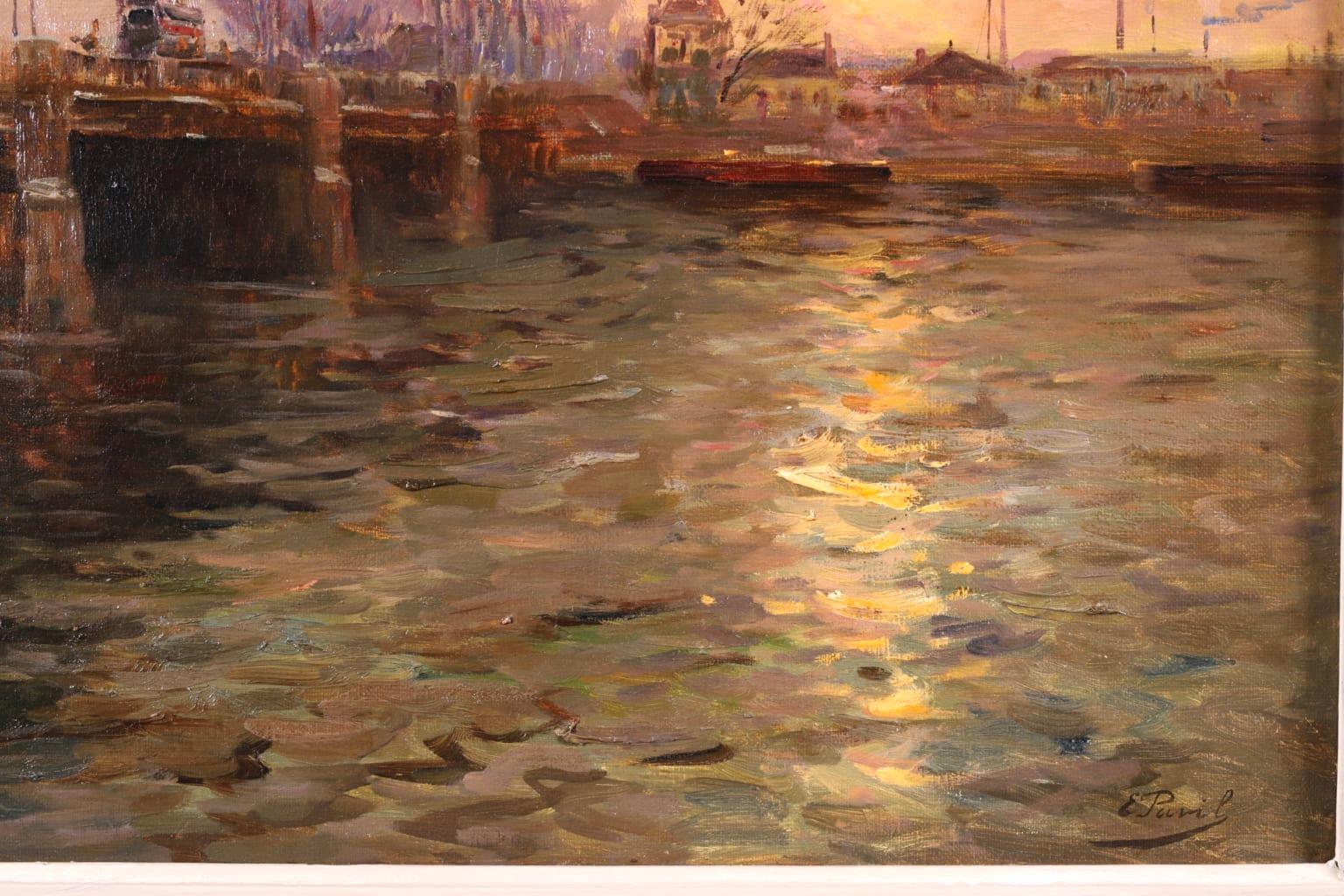 Sunset on the River Seine - Impressionist Oil, Riverscape by Elie Anatole Pavil 2