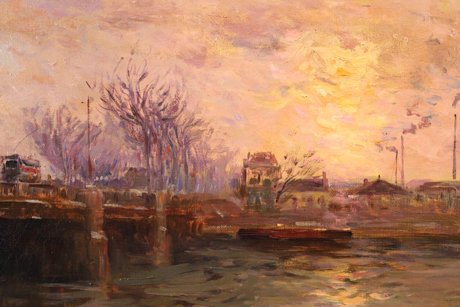Sunset on the River Seine - Impressionist Oil, Riverscape by Elie Anatole Pavil 3