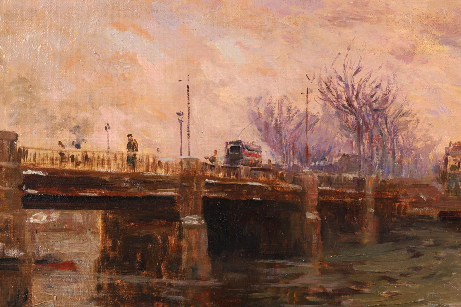 Sunset on the River Seine - Impressionist Oil, Riverscape by Elie Anatole Pavil 4