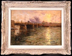 Coucher de soleil sur la Seine - Huile impressionniste, paysage fluvial par Elie Anatole Pavil