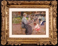 Antique Elegantes dans un parc - Post-Impressionist Oil, Figures Landscape by Elie Pavil