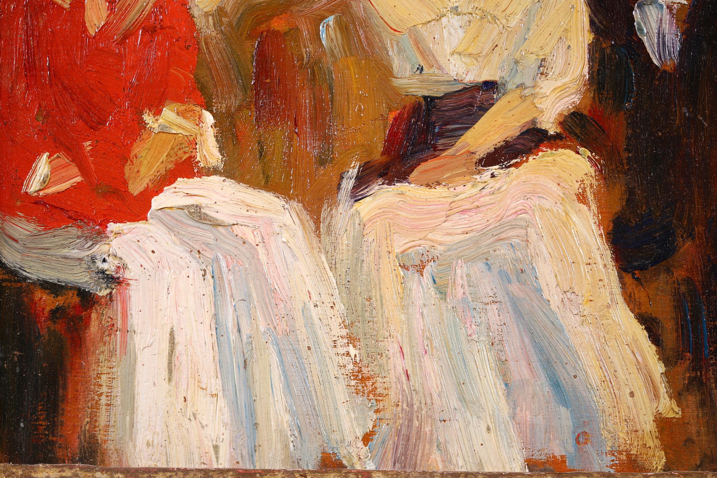 Etude pour tableau du Salon 1911 - Figurative Impressionist Oil by Elie Pavil - Brown Interior Painting by Elie Anatole Pavil