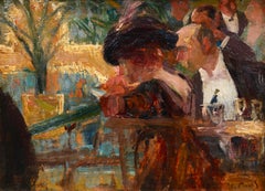 Figures in a Cafe - 19th Century Oil, Figures in Interior by Elie Anatole Pavil