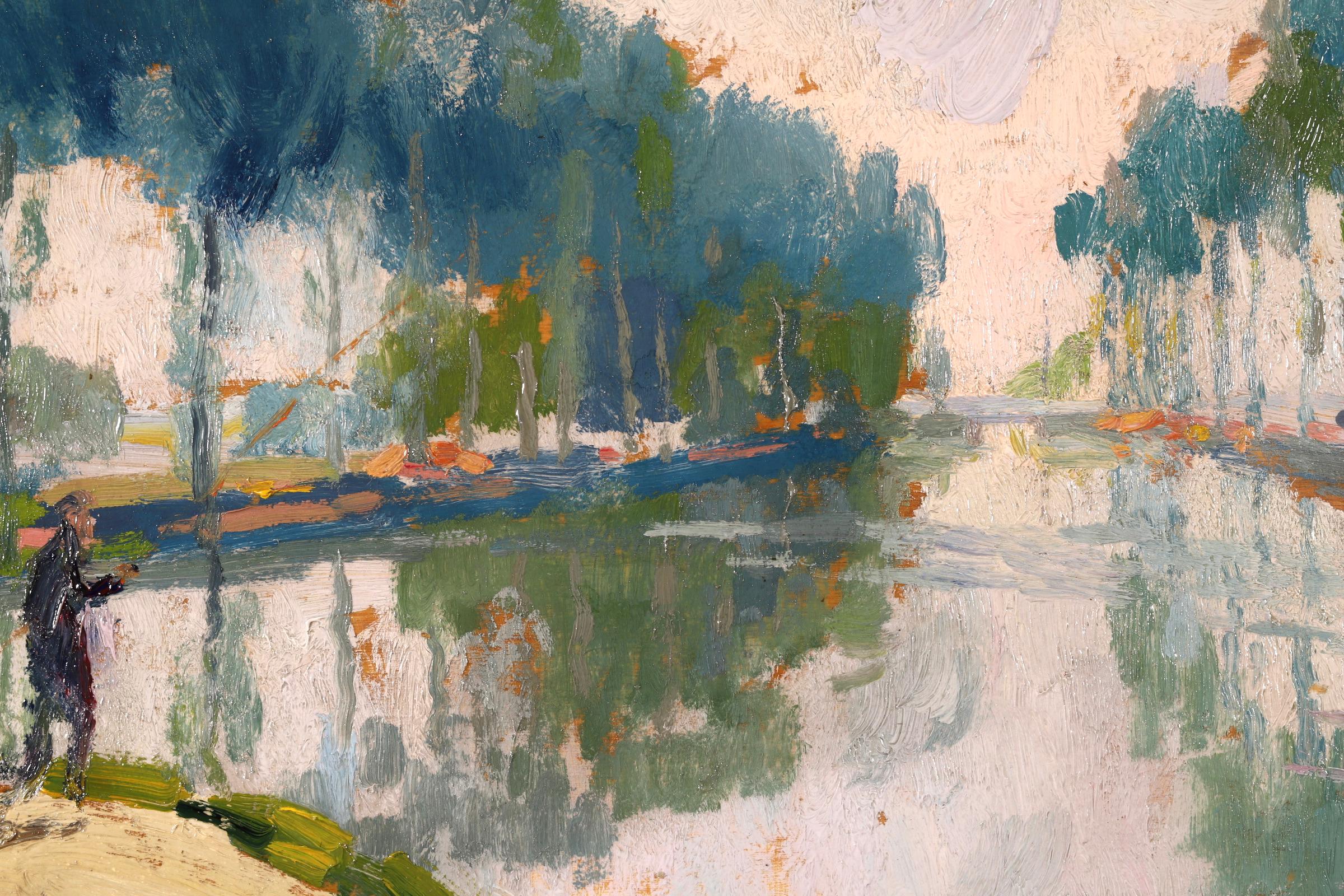  Fishing on the Seine - Post Impressionist Oil, River Landscape by Elie A Pavil 3