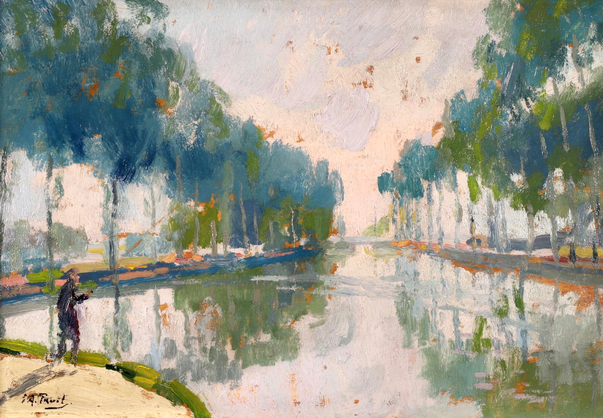  Fishing on the Seine - Post Impressionist Oil, River Landscape by Elie A Pavil - Painting by Elie Anatole Pavil