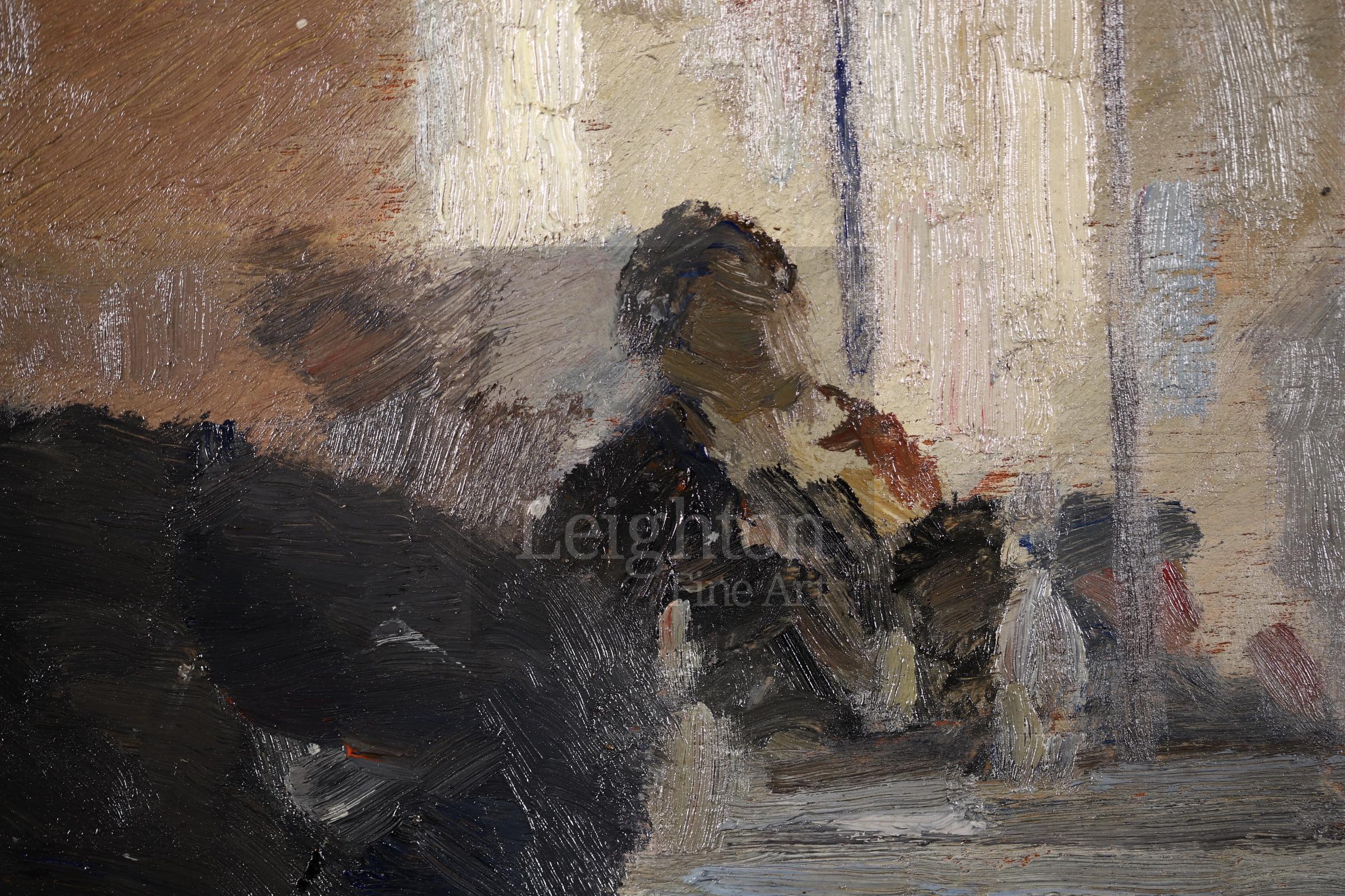 Le Cafe de la Place Blanche - Post Impressionist Oil, Figures by Elie Pavil - Post-Impressionist Painting by Elie Anatole Pavil