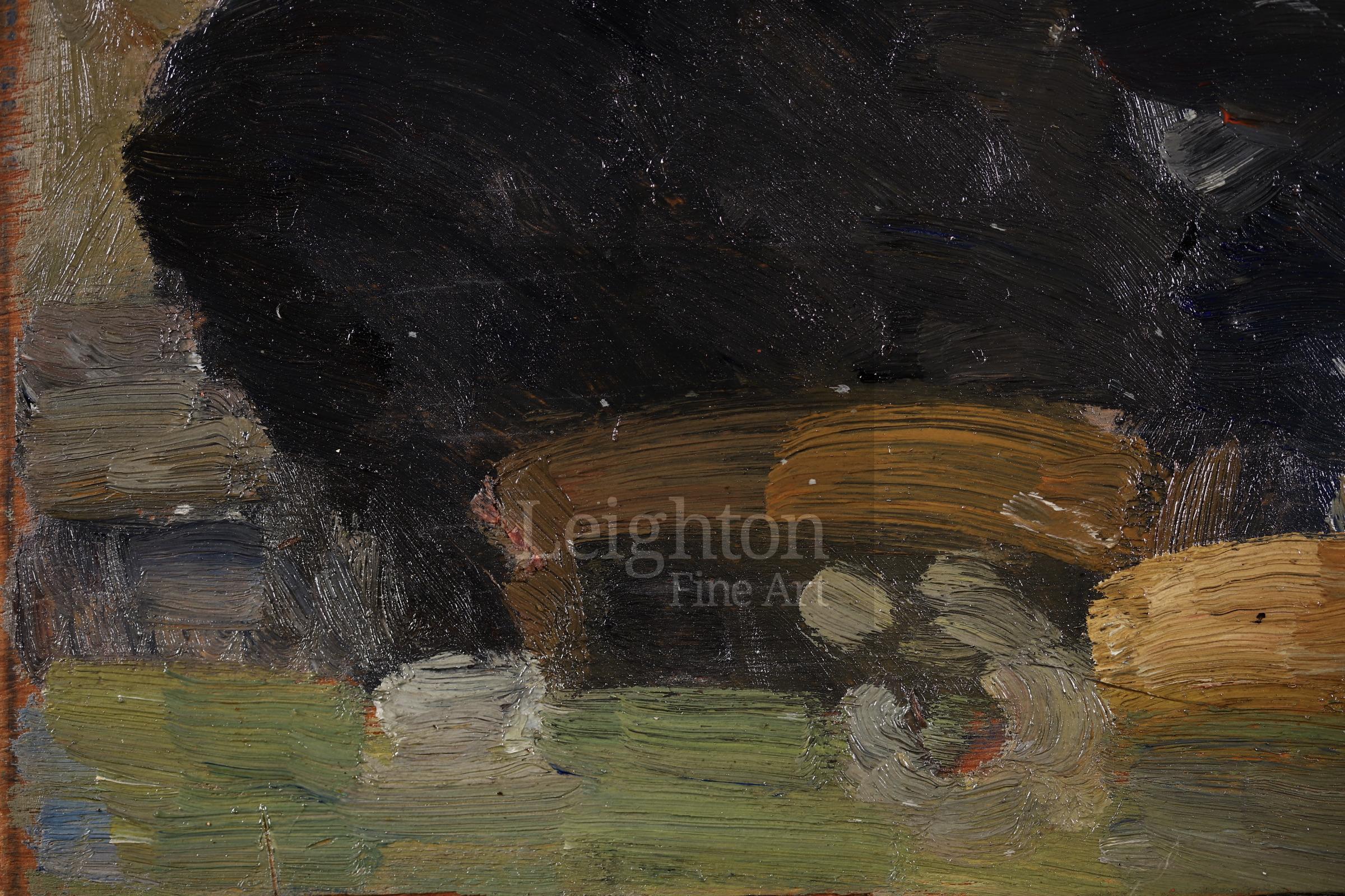 Le Cafe de la Place Blanche - Post Impressionist Oil, Figures by Elie Pavil For Sale 1