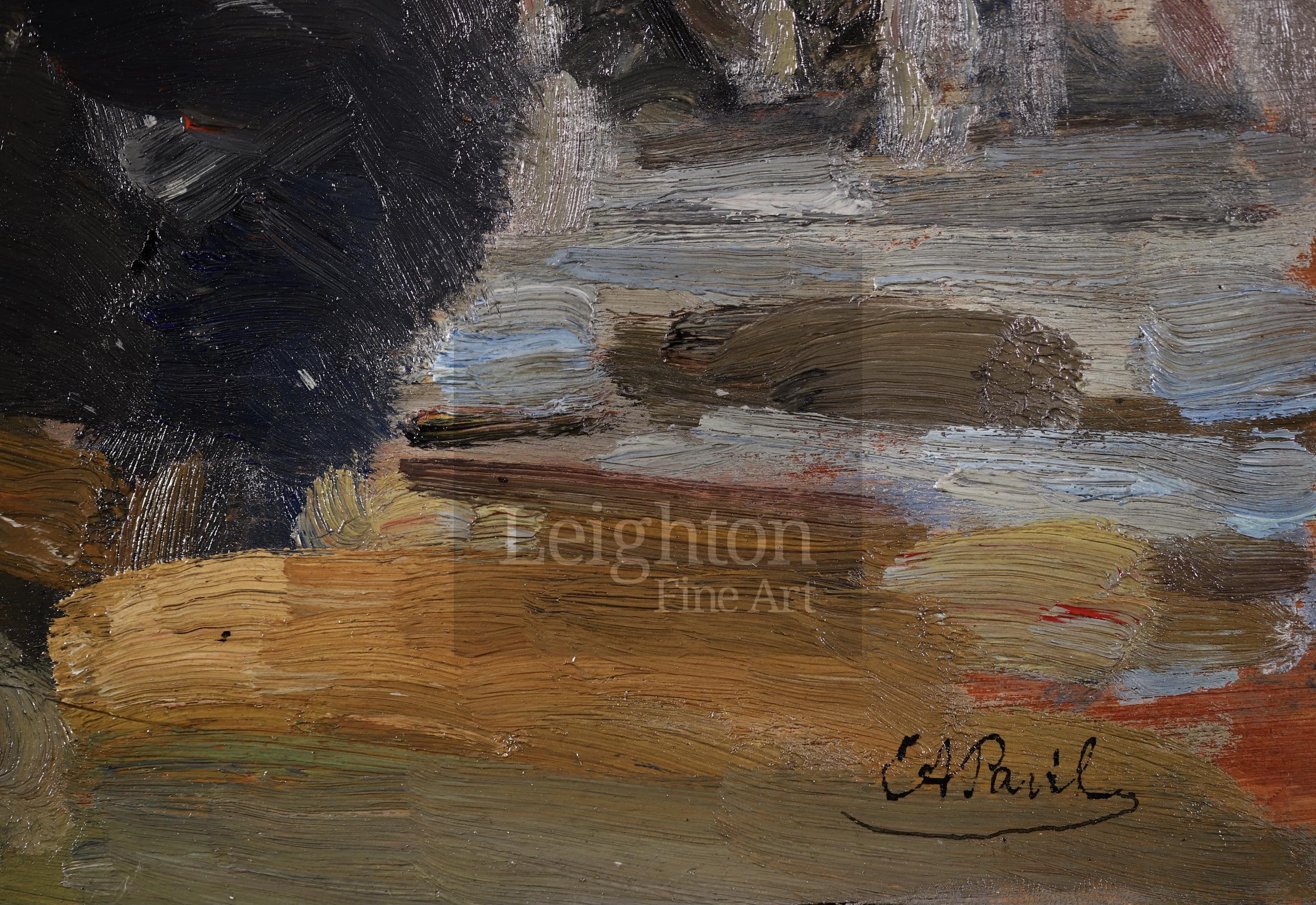 Le Cafe de la Place Blanche - Post Impressionist Oil, Figures by Elie Pavil For Sale 2