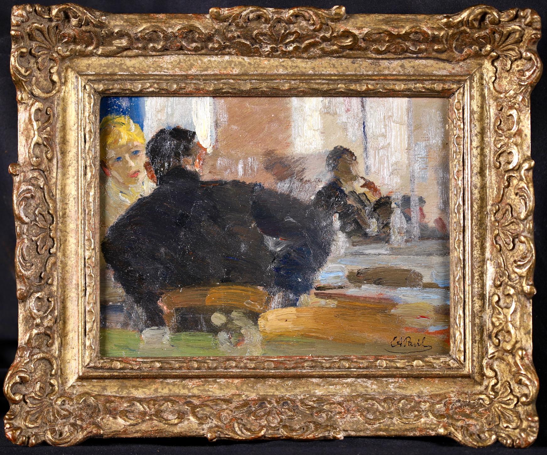 Le Cafe de la Place Blanche – Postimpressionistisches Ölgemälde, Figuren von Elie Pavil