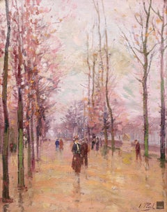 Huile post-impressionniste « Le Parc Monceau », Figures dans un paysage d'Elie Pavil