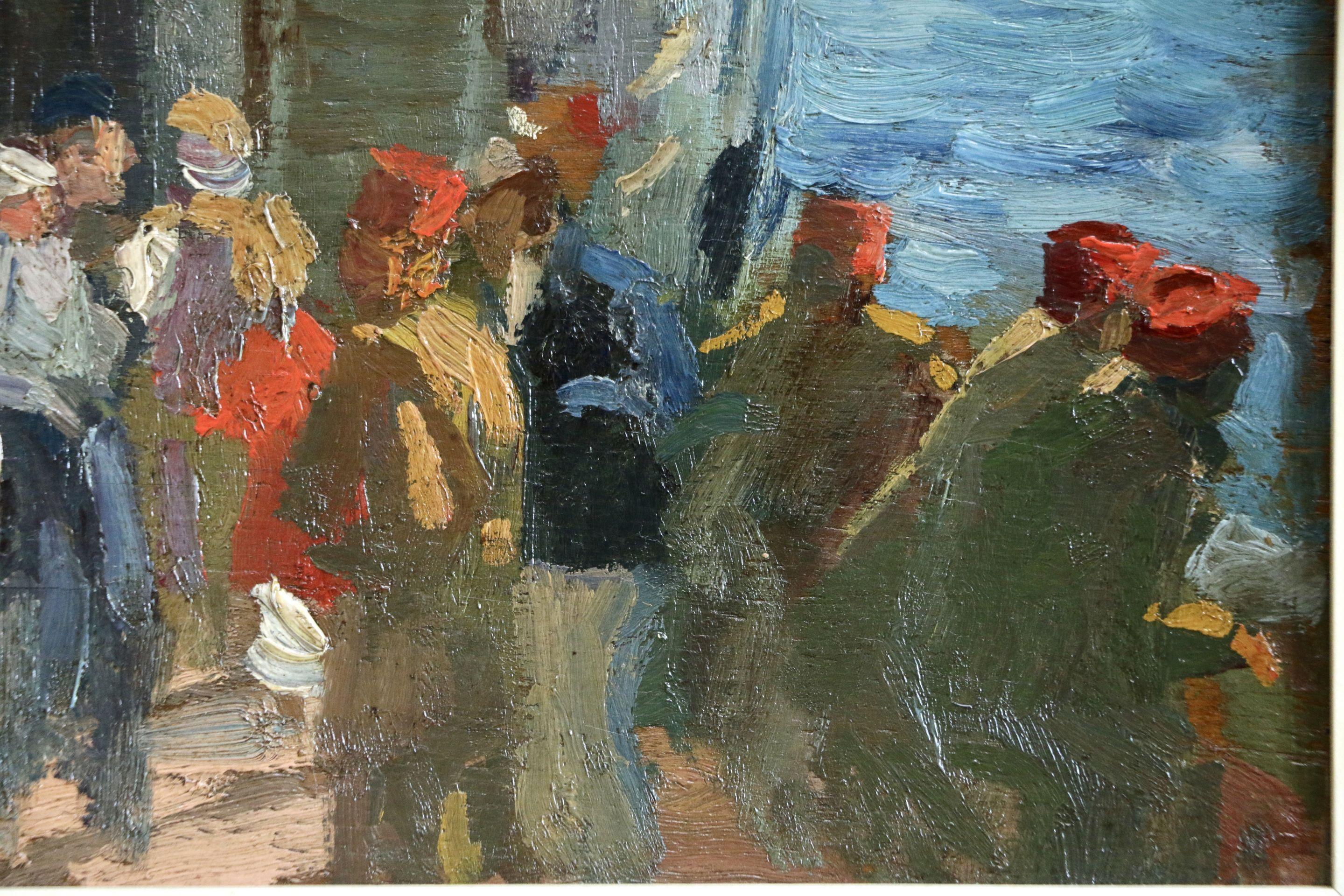 L'Embarquement - 19th Century Oil, Figures Boarding Boat at Sea by Elie Pavil - Impressionist Painting by Elie Anatole Pavil