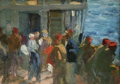 L
Embarquement - 19th Century Oil, Figures Boarding Boat at Sea by Elie Pavil