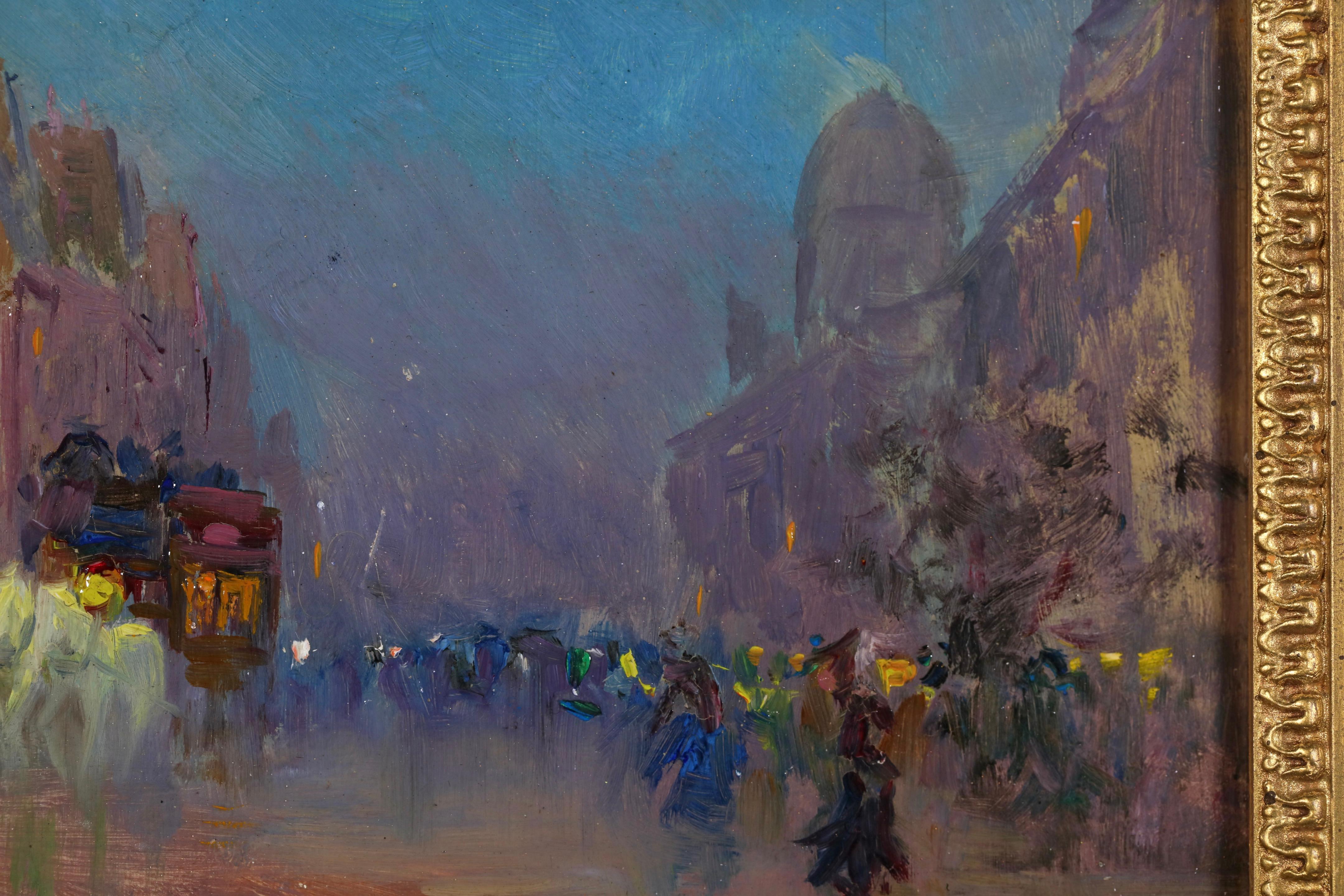 Les Grands Boulevards La Nuit - Paesaggio post impressionista a olio di Elie Pavil - Painting Postimpressionismo di Elie Anatole Pavil