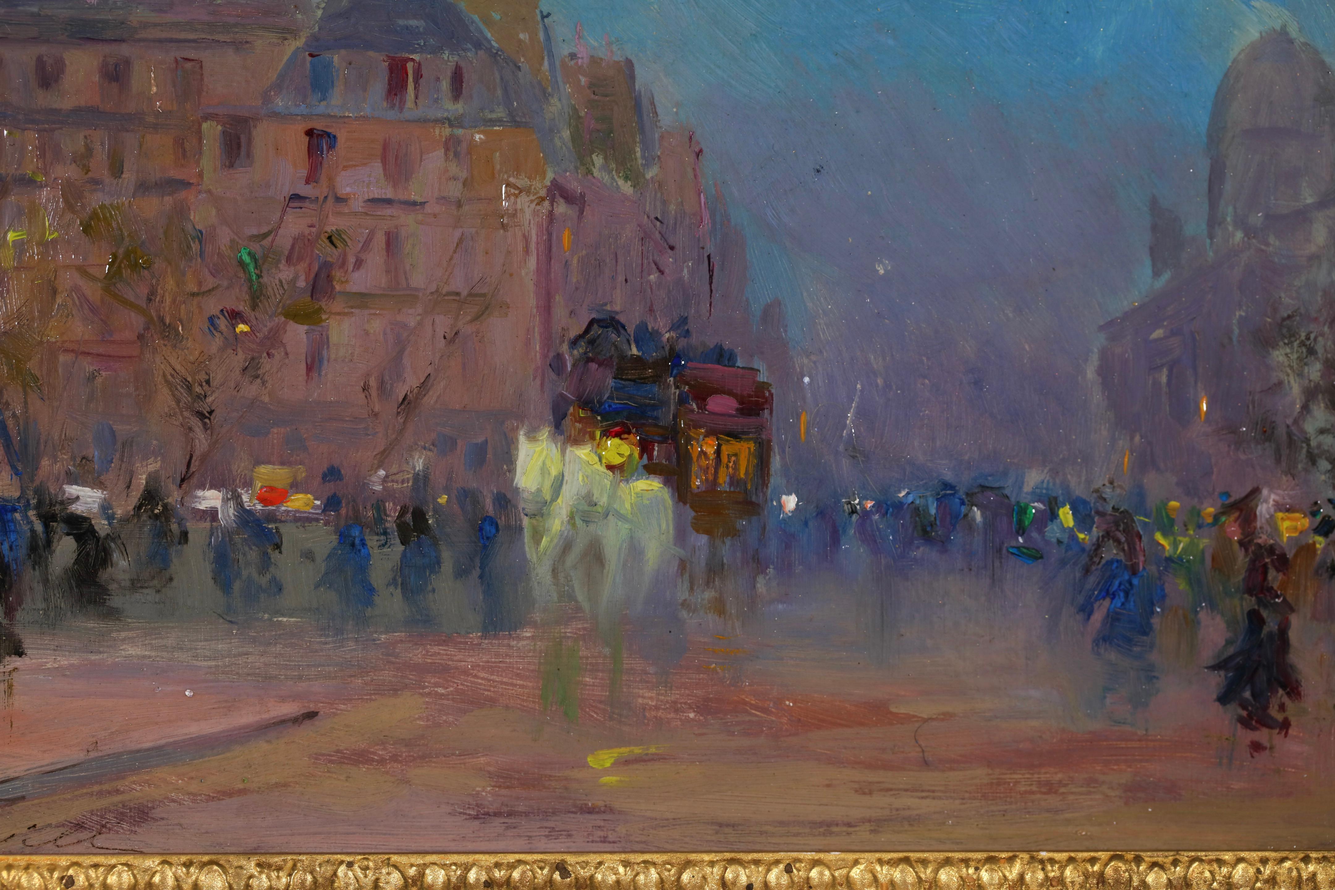 Les Grands Boulevards La Nuit - Paesaggio post impressionista a olio di Elie Pavil in vendita 1