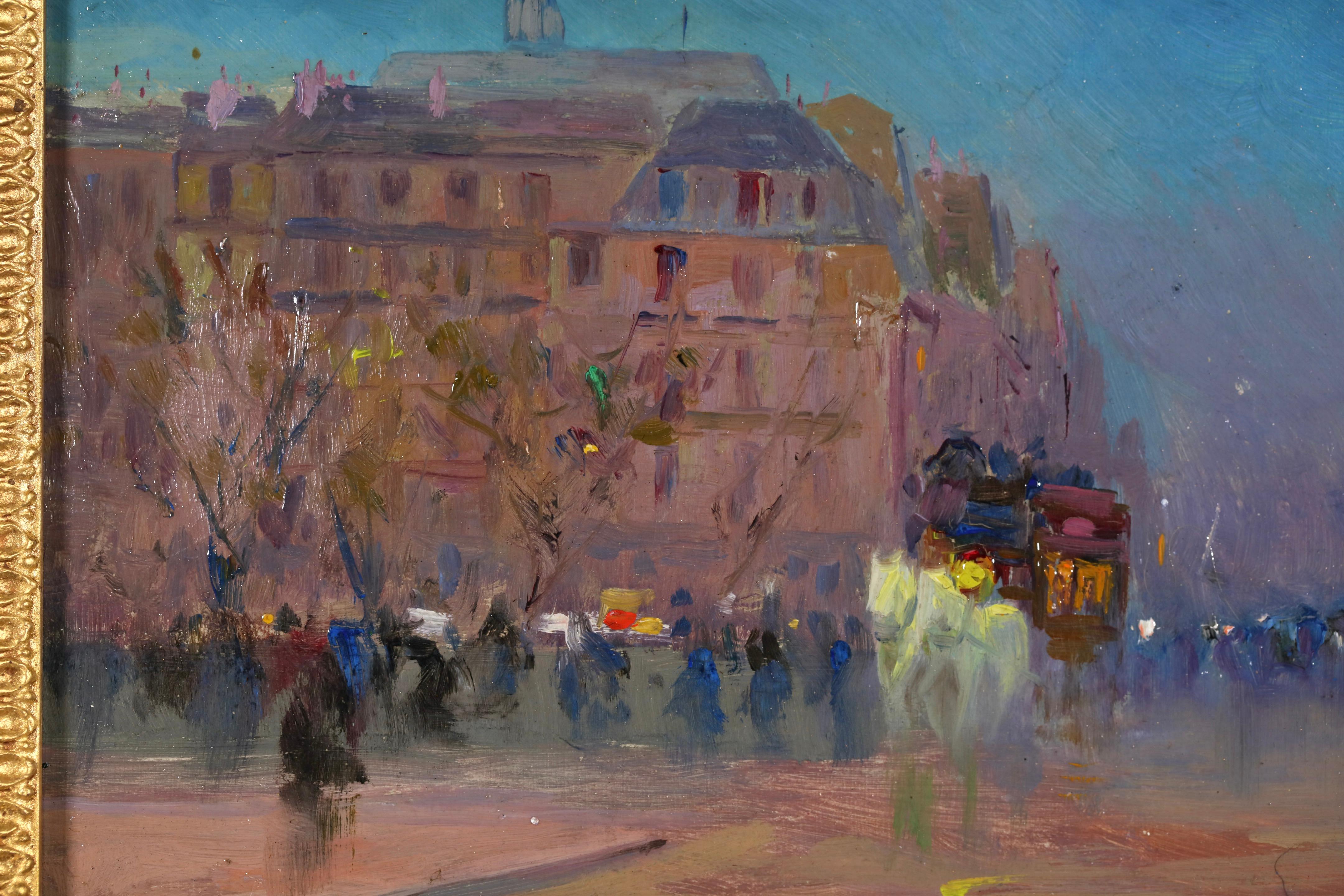 Les Grands Boulevards La Nuit - Paesaggio post impressionista a olio di Elie Pavil in vendita 2