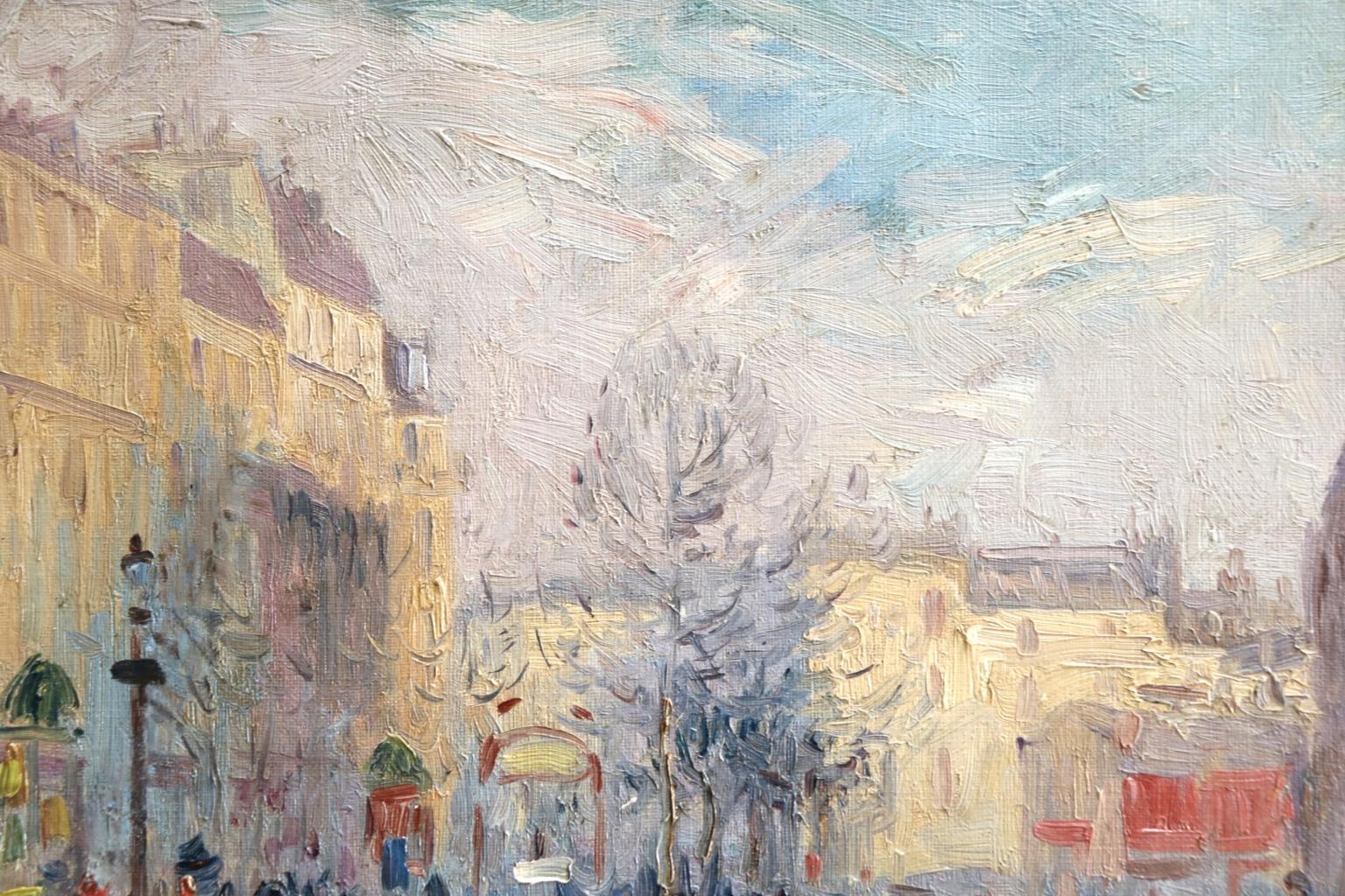 Les Grands Boulevards-Paris - Impressionist Oil, Figures in Cityscape by E Pavil - Painting by Elie Anatole Pavil