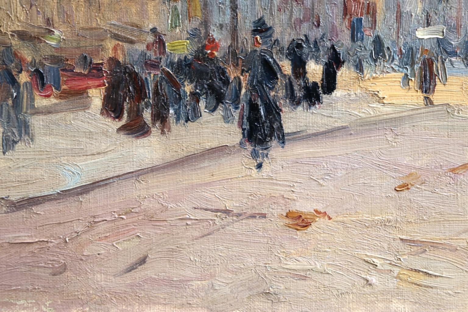 Les Grands Boulevards-Paris - Impressionist Oil, Figures in Cityscape by E Pavil - Brown Landscape Painting by Elie Anatole Pavil