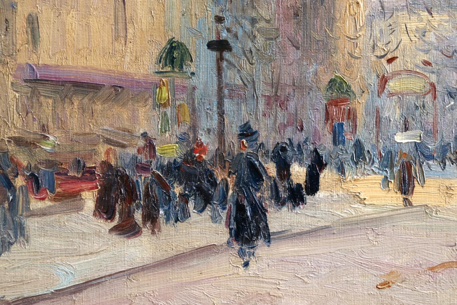 A wonderful oil on canvas circa 1910 by Russian painter Elie Anatole Pavil depicting a bustling street scene in the Grand Boulevard, Paris. Signed lower right. This painting is not currently framed but a suitable frame can be sourced if