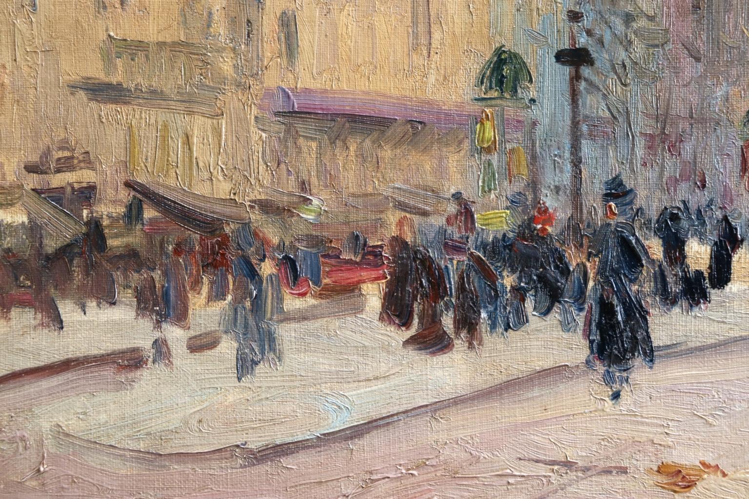 Les Grands Boulevards-Paris - Impressionist Oil, Figures in Cityscape by E Pavil 1