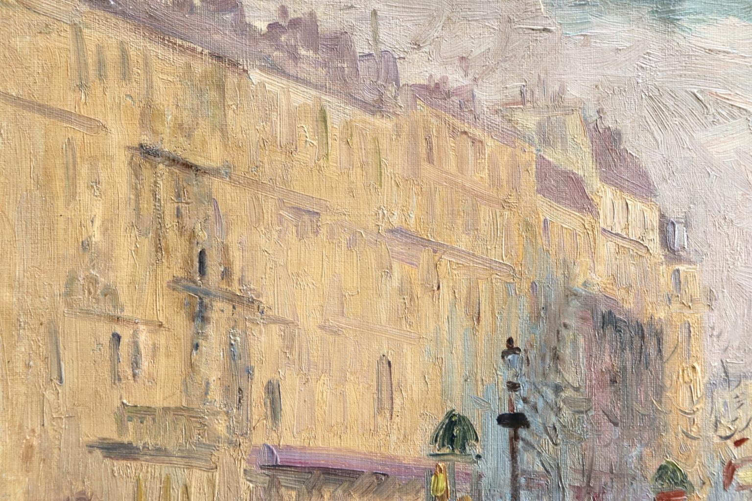 Les Grands Boulevards-Paris - Impressionist Oil, Figures in Cityscape by E Pavil 2