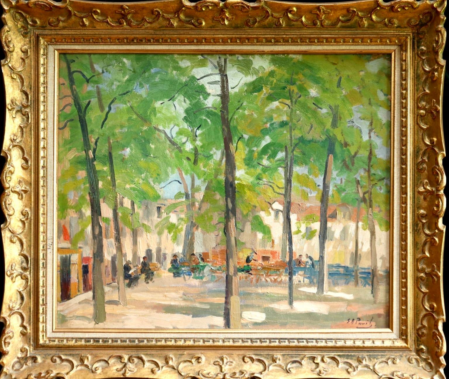 Elie Anatole Pavil Landscape Painting - Matin D'ete - Place du Tertre, Montmartre - Figures in Town Landscape by E Pavil
