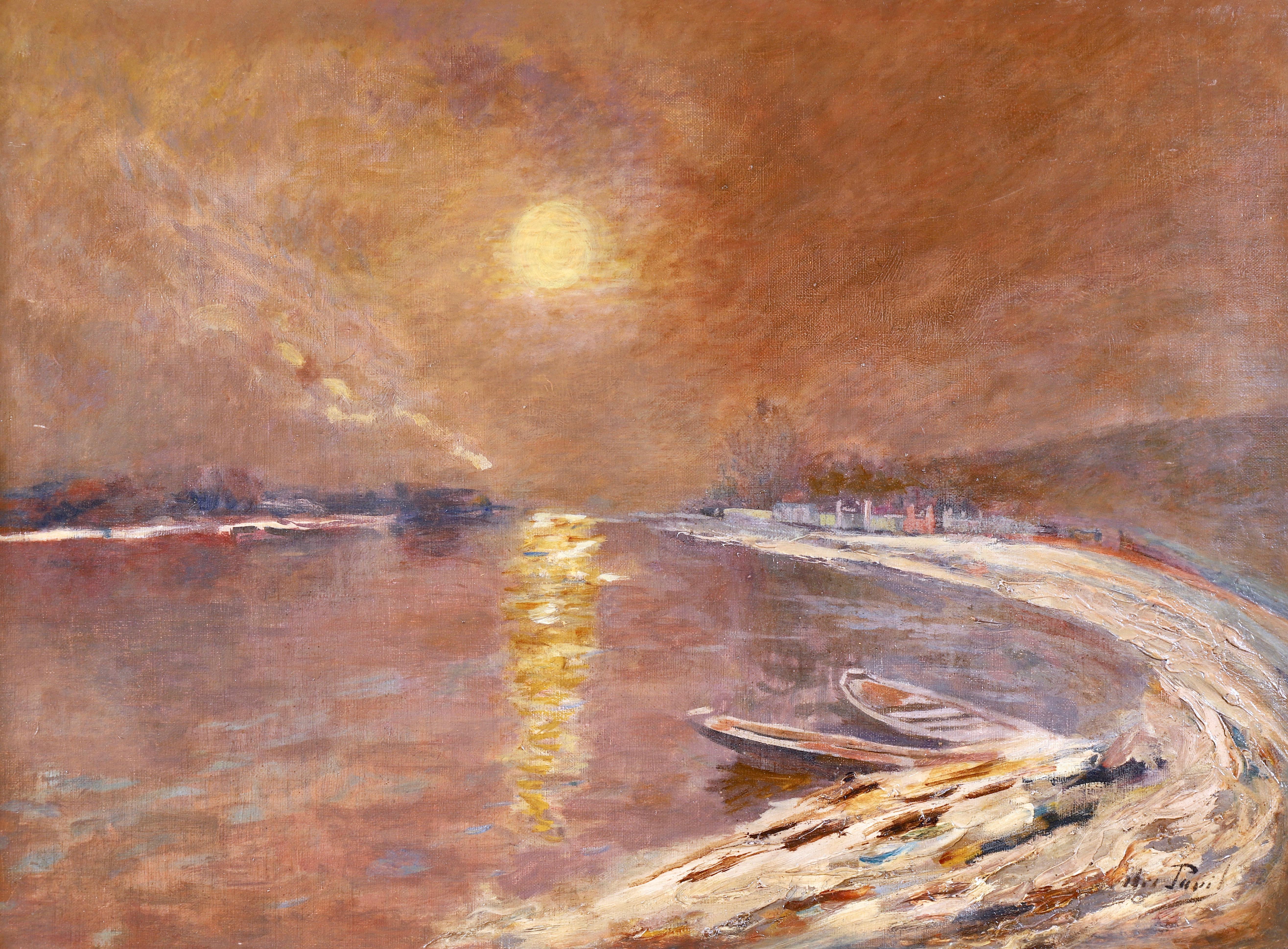 Moonlight on the Seine - Post Impressionist Oil, Night Riverscape by Elie Pavil