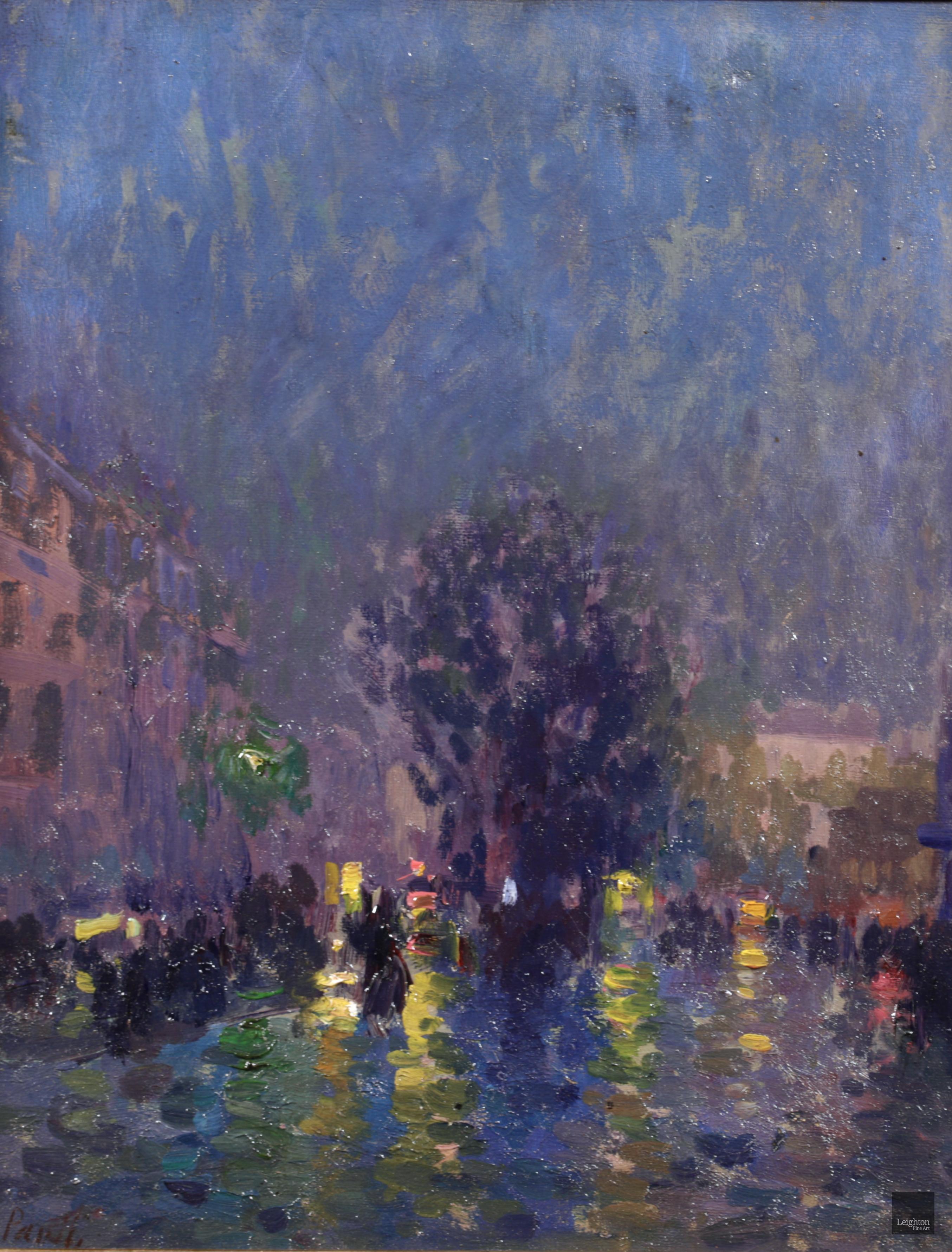 Le clair de lune - Paris - Huile post-impressionniste, paysage de nuit par Elie Pavil - Painting de Elie Anatole Pavil