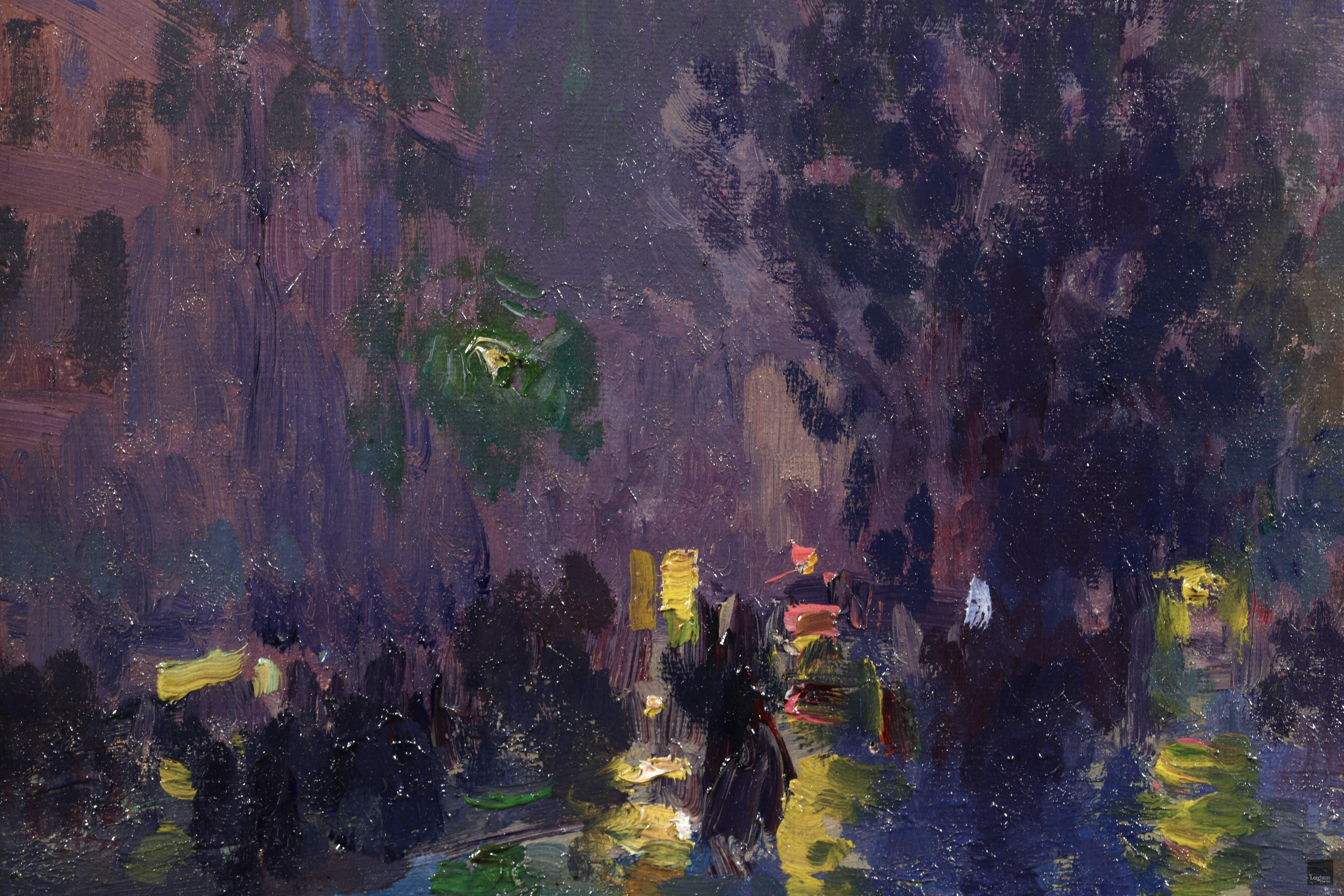Chiaro di luna - Parigi - Olio post impressionista, Paesaggio notturno di Elie Pavil 1