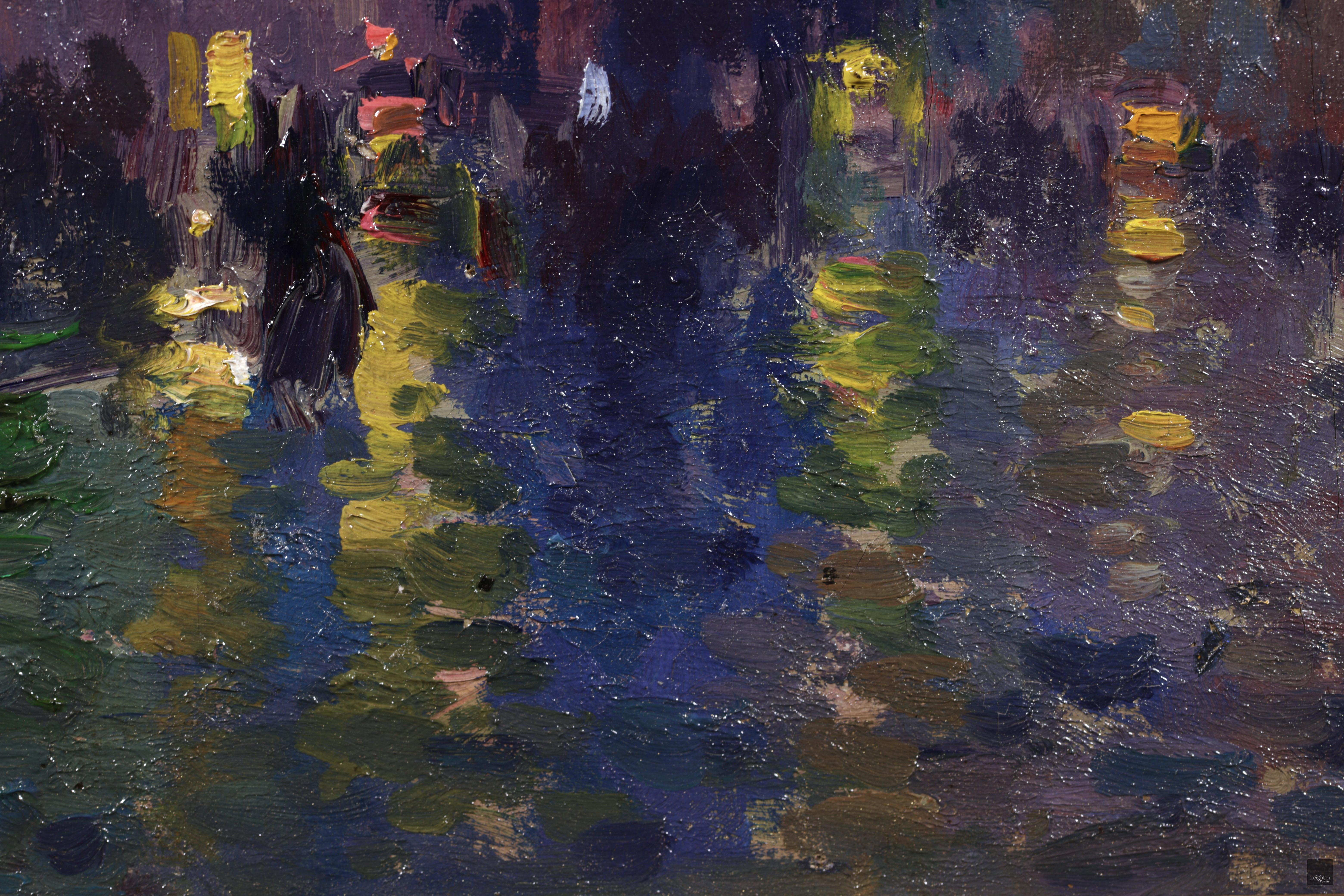 Chiaro di luna - Parigi - Olio post impressionista, Paesaggio notturno di Elie Pavil 4
