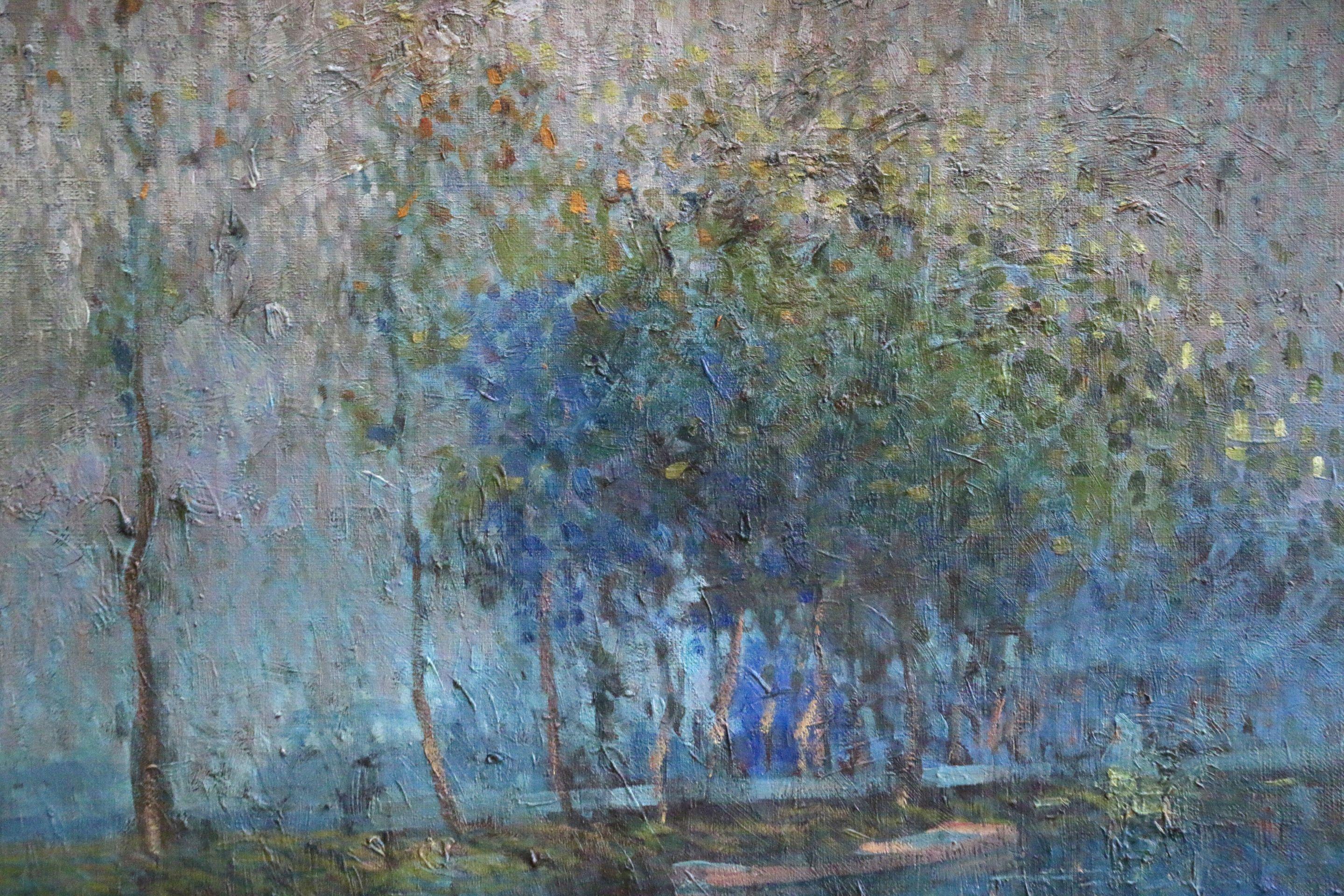 On the River - 19th Century Oil, Figures & Trees on Bank of River by Elie Pavil - Impressionist Painting by Elie Anatole Pavil