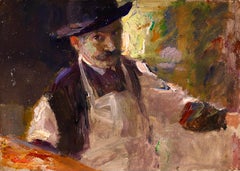 Peintre dans son atelier - Huile post-impressionniste, autoportrait d'Elie Pavil