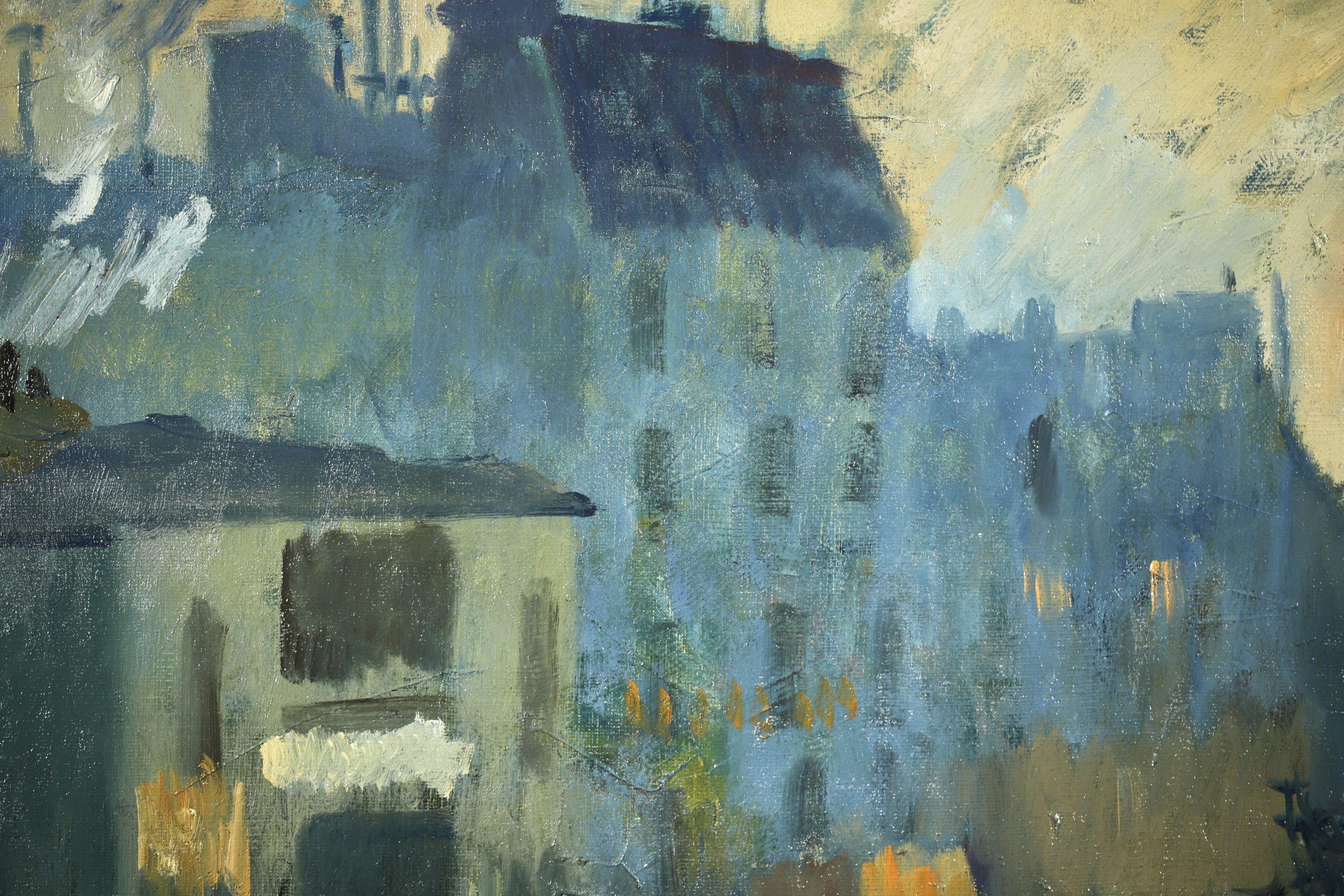 Place Pigalle - Pintura al óleo de paisaje postimpresionista de Elie Pavil - Landscape Painting Marrón de Elie Anatole Pavil