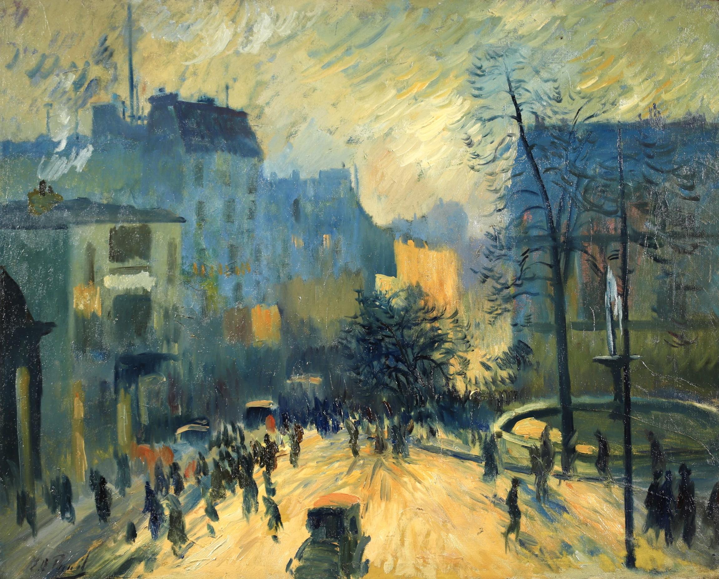 Place Pigalle - Pintura al óleo de paisaje postimpresionista de Elie Pavil - Painting de Elie Anatole Pavil