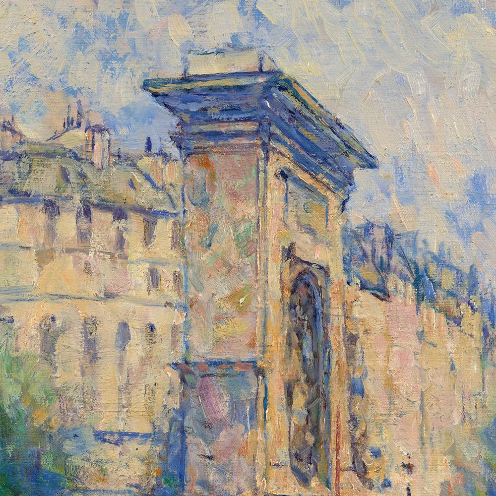 A Post-impressionist work by the 20th century artist Elie Pavil featuring a view of Porte St. Denis in Paris