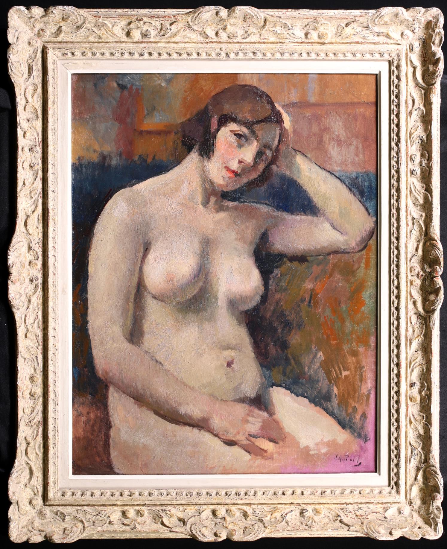 Portrait of a Female Nude - Post Impressionist Oil by Elie Pavil